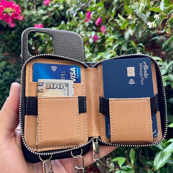 Black Leather Crossbody iPhone Case for 12/13/14/15/16Pro, Max